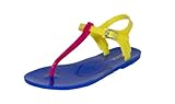 Ian! By Soda Jelly Flat Thong Ankle Strap Sandals in Fuchsia Yellow Blue PVC Colorblock