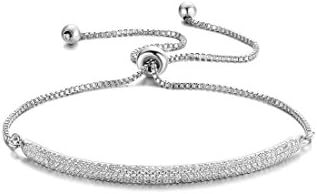 NEWBARK Charm Half Bar 18k Rose Gold Plated CZ Paved Women Party Adjustable Bracelet