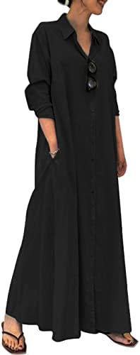 ALKAHE Womens Cotton Shirt Dress Long Sleeve Button Down Front