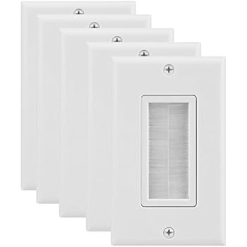 Fosmon 1-Gang Wall Plate (5 Pack), Brush Style Opening Passthrough Low Voltage Cable Plate in-Wall Installation for Speaker Wires, Coaxial Cables, HDMI Cables, or Network/Phone Cables