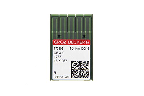 GROZ-BECKERT Pack of 10 Sewing Needles DBx1 with Round Piston and Bullet Tip for Industrial Sewing Machines (Nm. 100/16)
