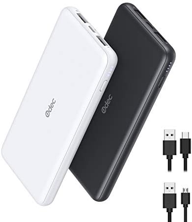 Portable Charger 2-Pack 10000mAh Power Bank Odec High Capacity Power Bank Ultra Slim External Phone Battery Pack with Dual Input & Output for iPhone 12 Pro, Galaxy S10, Pixel 4, iPad 2020, AirPods Pro