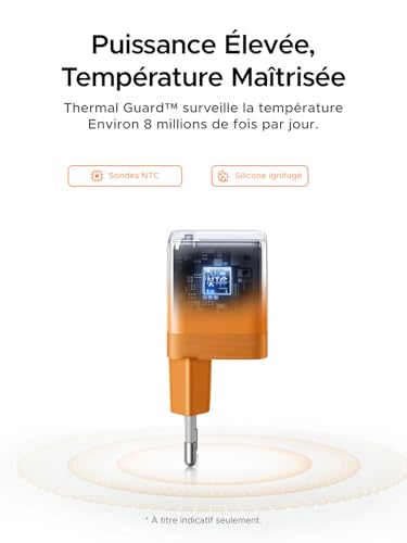 UGREEN Nexode Air 65W Chargeur USB C Rapide GaNInfinity avec Câble Compatible avec iPhone 17 Pro Max 16 Plus 15 14 13 12 Galaxy S26 S25 S24 Pixel 10 9 iPad MacBook Neo Air Pro M5 M4 M3 M2 M1 (Orange)