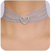 BERYUAN Vintage Lace Bowknot Choker Lace Pattern Collar Choker Gothic Bow-knot Neckchain Dainty Bow-knot Collar Necklace Halloween Costume Necklace for Women (blue)