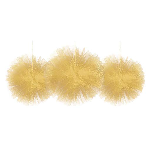 ELEGANI Gold Tulle Pom Poms 3ct Wedding ceremony Supplies