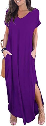 GRECERELLE Womens Casual V Neck Side Split Beach Long Maxi Dress Purple  XX-Large price in UAE | Amazon UAE | kanbkam