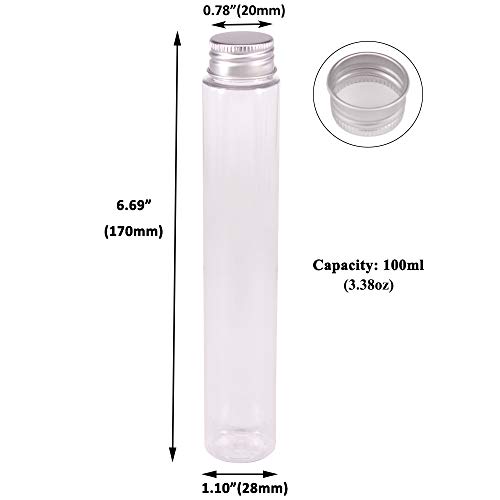 24 Pack 100ml Clear Plastic Test Tubes with Screw Caps and 1 Cleaning Brush, 1 Funnel - Candy Tubes, Craft Tubes -Jelly Belly Bean Cookie Nuts Bottle for Wedding Party Christmas DÃ©cor by ZMYBCPACK