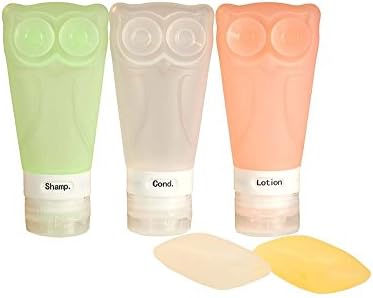 Lime Tree Owl Silicone Travel Bottles (3.0 oz) - Leak Proof, TSA Approved, BPA Free, Food Grade (White/Green/Orange) + 2 Silicone Toothbrush Covers