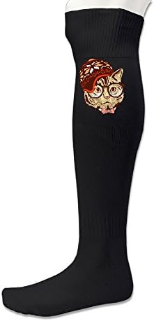 Hipster Cat With Sweater Geometric Hat Men's&amp;Women's Running SockBlack (1 Pair)