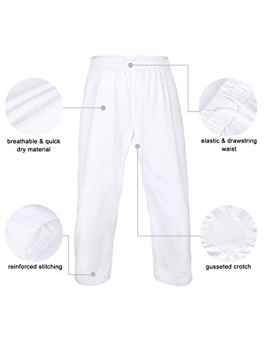 image for FitsT4 Sports FitsT4 Karate Pants - Cotton Martial Arts Elastic Waist 