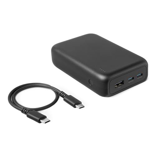 Amazon Basics 20,000mAh High-Capacity 20W Power Bank with 3-Port Output, Black + Cable