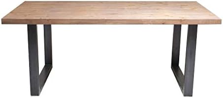 CosyWood Tile Pattern Industrial Style U Shaped Dining Table - Black steel - Light Walnut