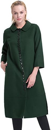 Olmesar Women's Double-faced Wool Button Down Coat A-lined Overcoat Dark green,Large
