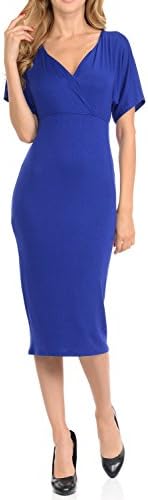 Women's Midi Dress with Kimono Sleeves High Waist Line Slim Dress-4 Sizes(S-XL)
