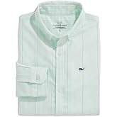 vineyard vines Boys Stripe Oxford Whale Button Down Shirt, Mint Sprig, Medium (12-14)