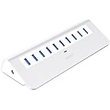 AUKEY Powered USB Hub, Aluminum 10 Port USB 3.0 Data Hub with 12V/3A Power Adapter, 3.3ft USB Cable for MacBook Air, Mac mini, iMac, Laptop, PC, USB Flash Drives, HDD Hard Drive (Silver)