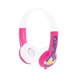 ONANOFF BuddyPhones Explore Non-Foldable, Volume-Limiting Kids Headphones, Built-in Audio Sharing Cable with in-Line Mic, Compatible with Fire, iPad, iPhone, and Android Devices, Pink