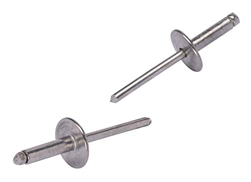 #68 Large Flange Stainless Rivets (25pc) 3/16" Diameter, Grip Range (3/8" - 1/2"), All 18-8 Stainless Steel