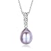 DIAMOVI Water Drop Pearl Stud Earrings & Silver Chain Pendant Set| Impeccable Quality Natural, Flawless Freshwater Pearl & 925 Sterling Silver| The Most Unique Fashion Jewelry Set (3 | Purple Pearls)