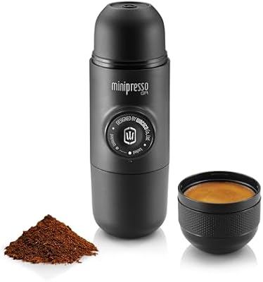 Minipresso GR, Macchina Caffe Portatile, Macchina Espresso Portatile, Compatibile con Caffè Macinato, Caffe Viaggio, Azionabile Manualmente con un Pistone, Perfetto per il Campeggio