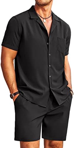COOFANDY Men's Pieces Shirt Set Short Sleeve Button Down Casual