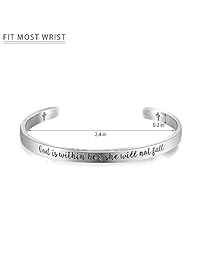 Jeka - Brazalete de acero inoxidable con cita de mantra y grabado de Biblia para mujeres y adolescentes