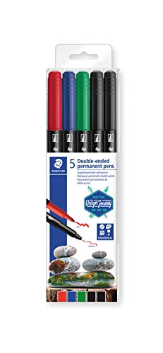 STAEDTLER 3187 TB5 Double Ended Permanent Pens, Assorted Colour, Pack of 5
