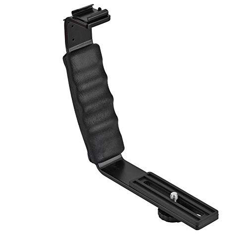 Mugast Camera Flash L-Bracket,Alloy Photography L Mount Holder Support Handle Adapter with Dual Hot Shoe and 1/4 Inch Screw Thread for Mounting Flash,Tripod,Monopod, etc