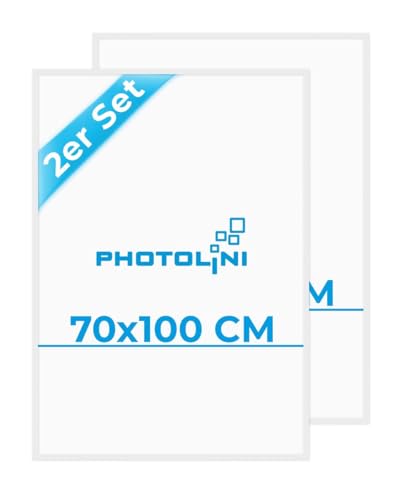 PHOTOLINI Bilderrahmen 70x100 Weiß, 2er Set große Bilderrahmen 70x100 Holz MDF, Poster Rahmen 100x70 XXL mit bruchsicherem Acrylglas zum Aufhängen & Z