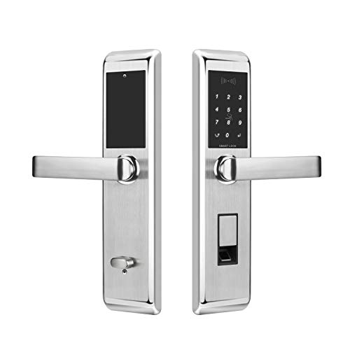 Klwenas Maec Fingerprint Bluetooth Smart Lock, Touchscreen Keyless Home Door Lock, Handle Direction Reversible, Silver - Thumbnail 7