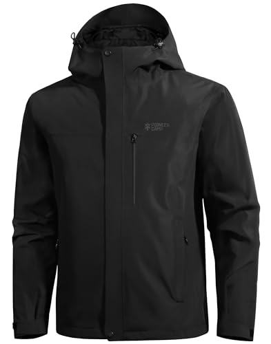 Pioneer Camp Men's Rain Jacket Waterproof Breathable Outdoor Jacket with Hood 4 Pockets