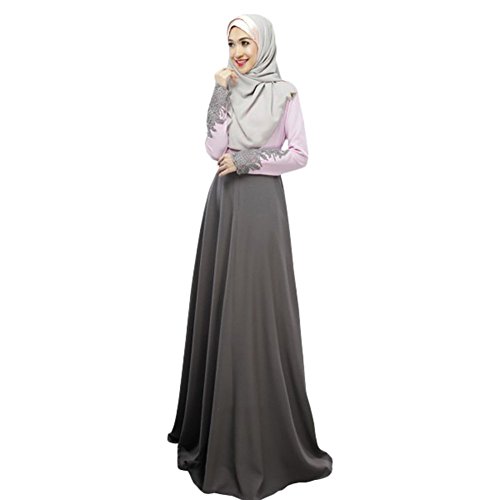 Women's Kaftan Abaya Jilbab Islamic Muslim Long Sleeve Maxi Dress XX-Large Grey