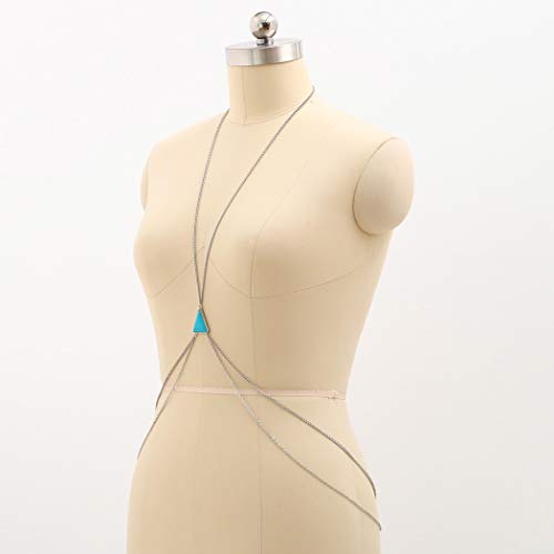 Yean Turquoise Bikini Chain Silver Harness Bra Chain Crossover Body Jewelry for Women and Girls - Thumbnail 4