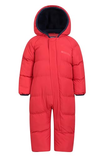 Mountain Warehouse Frosty Kids Junior Padded Snowsuit - Puffer Jacket with Central Zip, Hand & Foot Cuffs, Fleece Lined - Autumn Winter Travelling & Outdoors Red Baby Size 6-12 Months