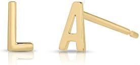 Initial Stud Earrings 14k Solid Yellow Gold