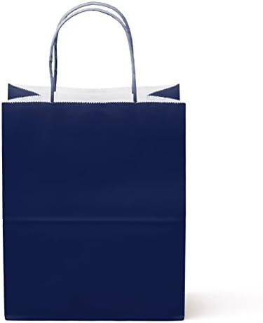 8CT Medium Navy, Food Safe Paper &amp; Ink, Natural Premium Paper (Sturdy, Thicker, &amp; Biodegradable), Vivid Colored Paper Gift Goody Kraft Bag with Colored Sturdy Handle (Medium, Navy)