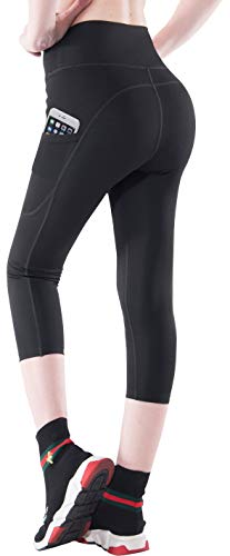 Abodhu Women's High Waist Yoga Capris Leggings with Side Pockets Tummy Control Workout Capris Yoga Pants Activewear