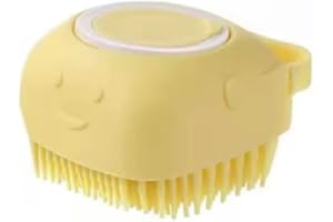 Silicone Bath Brush with Soap Dispenser, Yellow, Soft Bristles, Handheld Body Scrubber, Massage and Exfoliating