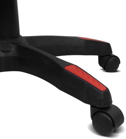 DR35 - Silla Profesional, Polipiel, Reposabrazos Acolchados, Pistón Clase 3, Base Nylon Reforzada, Asiento basculante, Altura Regulable, Cojín Lumbar/Cervical, Negra/Roja