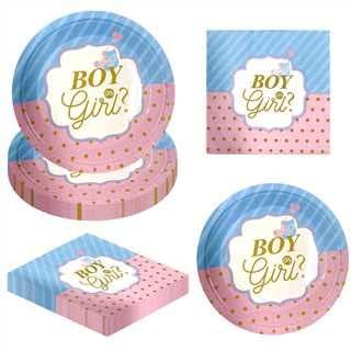 AINIUNIU 32 Pcs Boy or Girl Gender Reveal Party Tableware Set Baby Shower Baby Reveal Paper Plates Paper Napkins Baby Shower Baby Gender Reveal Decorations for Party Supplies 16 Guests