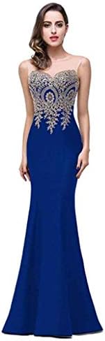 Elegant Mermaid/Sheath Long Gold Applique Formal Evening Dresses Wedding Bridesmaid Gowns
