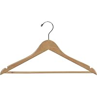 The Great American Hanger Company Wood Suit Hanger w/Solid Wood Bar, Box of 100 Space Saving 17 Inch Flat Wooden Hangers w/Natural Finish & Chrome Swivel Hook & Notches for Shirt Dress or Pants