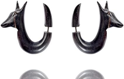 African Tribal Organic Wood Handmade Black Dear Fake Guage Wooden Earring WER332