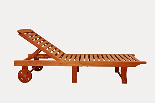 VIFAH V255 Outdoor Wood Single Chaise Lounge, Natural Wood Finish, 75 by 28 by 13-Inch - Thumbnail 2