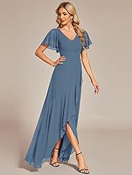 Ever-Pretty Women's Double V Neck A Line Ruffle Hem