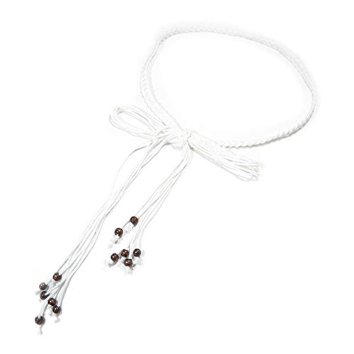 millet16zjh Braided Curtain Tie Back, Lovely Curtain Buckle Tiebacks Womens Bohemia Braided Beads Thin Skinny Waist Rope Belt Decorative Curtain-White