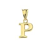 Fine Personalized Initial P Charm Pendant in Solid