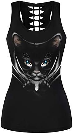 Plustrong Womens Skull Print Workout Yoga Running Tank Tops Sleeveless Casual Shirts Tops