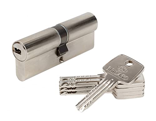 Bricard 117158 Disengageable cylinder with 5 keys, ASTRAL 2.9 nickel-plated brass, 10 pistons, 2 inputs 40+40. Protection against drilling and picking. Personal card. Long 80 = 40+40. 10-year warranty