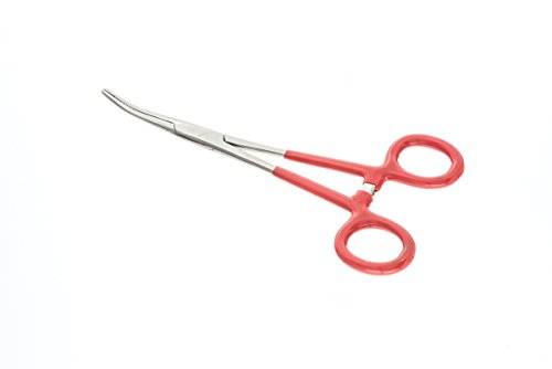 SE 664FSI Self Locking Curved Forceps with Insulated Handles, 6-1/4", Red